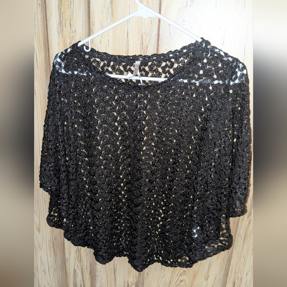 Black and Silver Shimmer Crochet Poncho Top